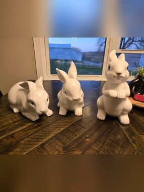 Lot Of 3 Porcelain Bunnies Large Retro Easter 12in Y2K